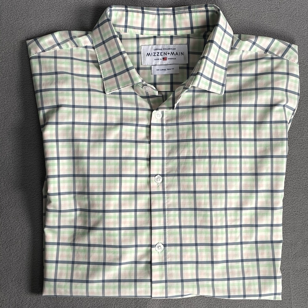 Mizzen+Main Button Up‎ Shirt Mens 2XL Performance Trim Fit Plaid